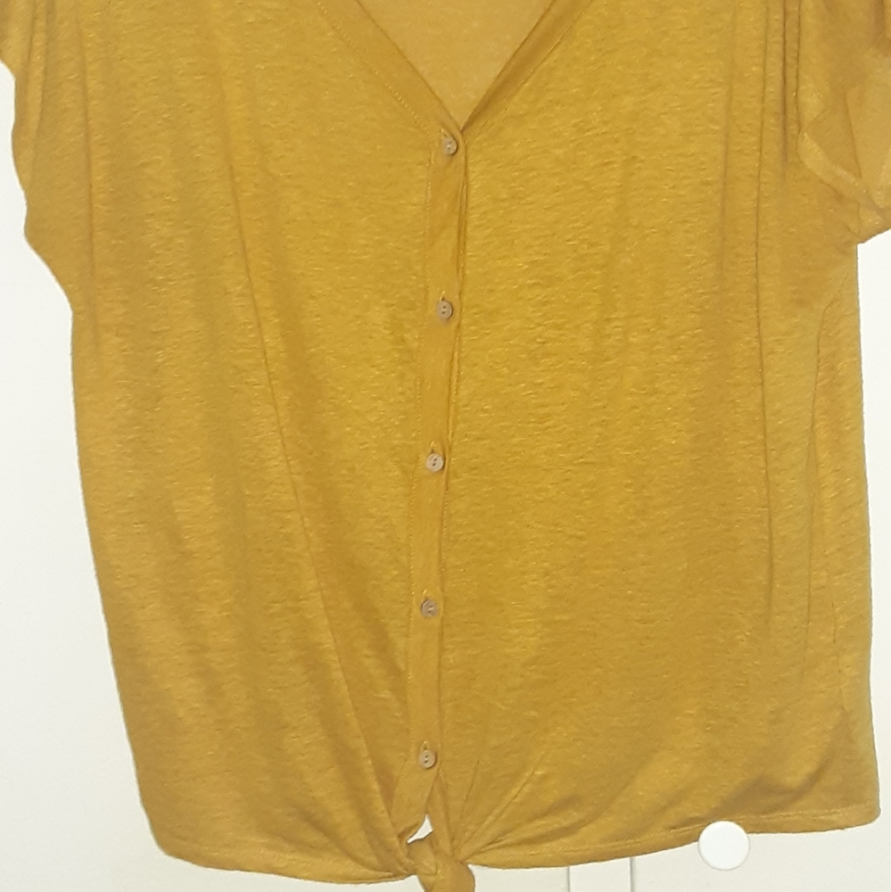 Rachel Zoe blouse-mustard yellow tie at waist